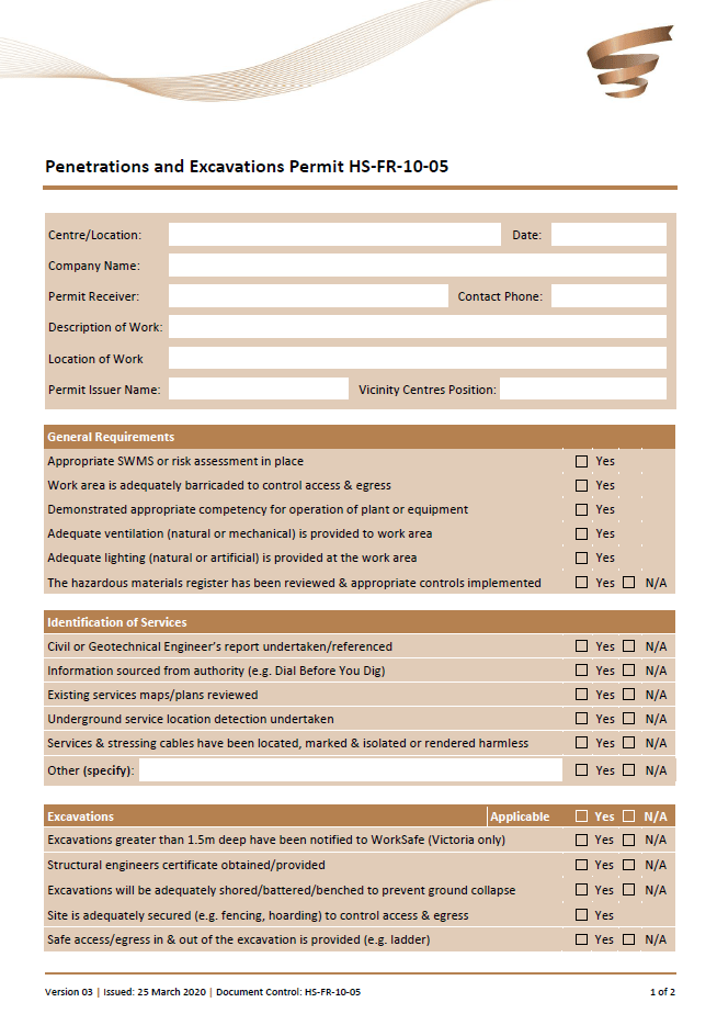 Penetrations & Excavations Permit