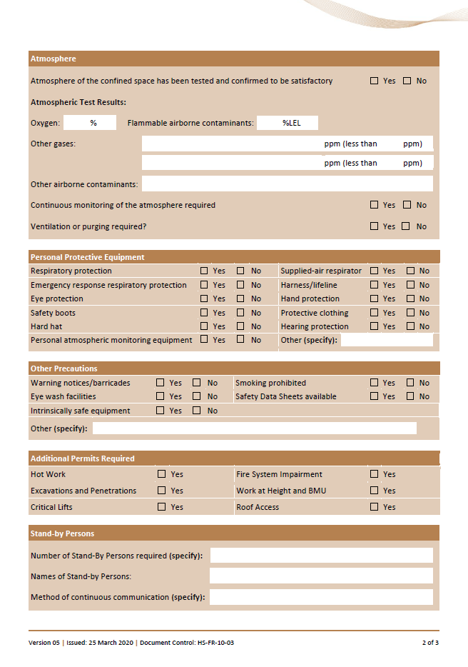 confined space form 1