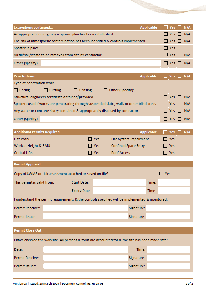 Penetrations & Excavations Permit 2