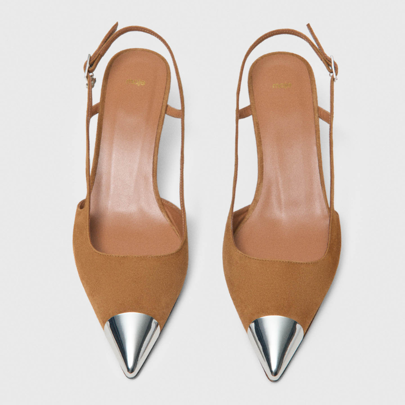 Metallic toe suede pumps