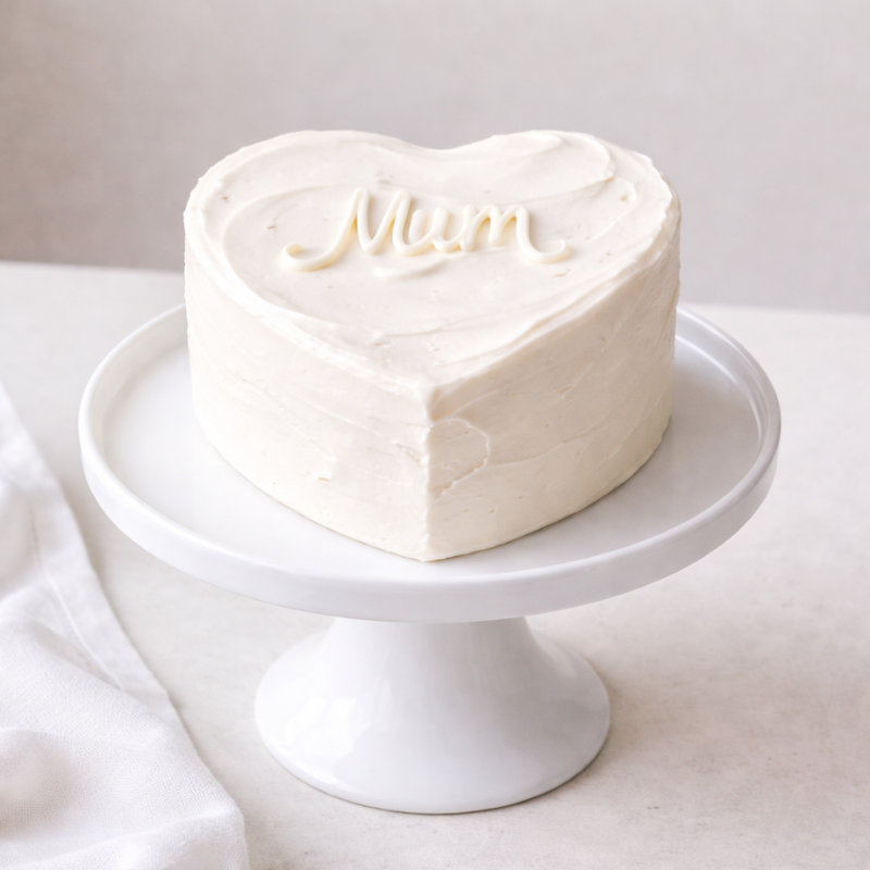 Blakeaway - white Heart Cake with Mum On Top