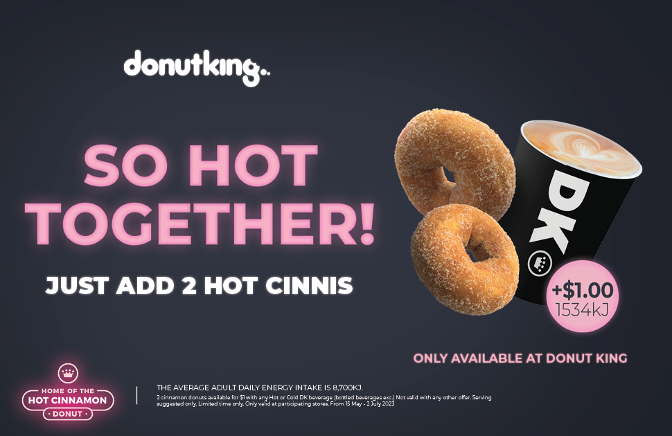 Donut King two cinnamon donuts with a coffee for 1 Donut King