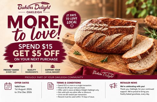 Spend $15 For $5 Off Your Next Purchase at Bakers Delight
