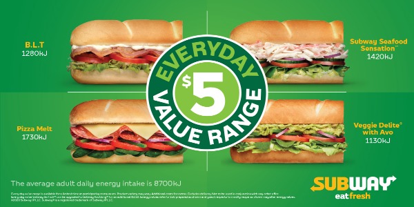 $5* Subway Six Inch Sub