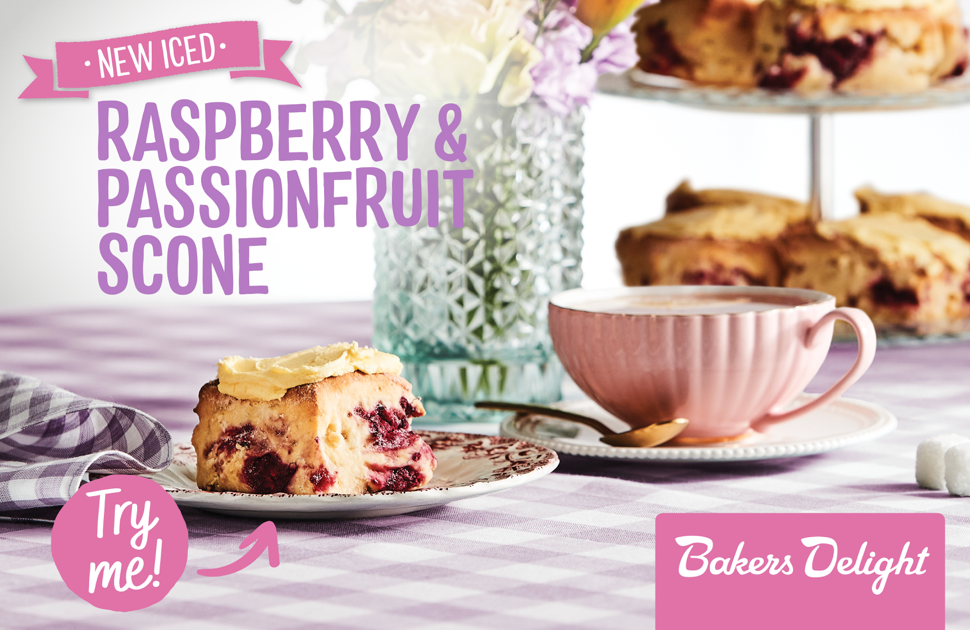 Bakers Delight's NEW Iced Raspberry & Passionfruit Scone Bakers