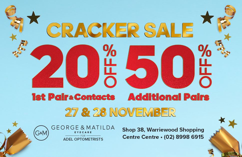 20% off your first pair of glasses or sunglasses and 50% off additional pairs!