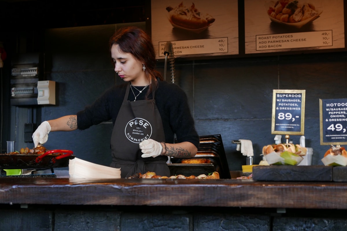 Server preparing for a shift in a hospitality venue