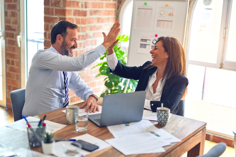 Team members collaborating in a modern workplace