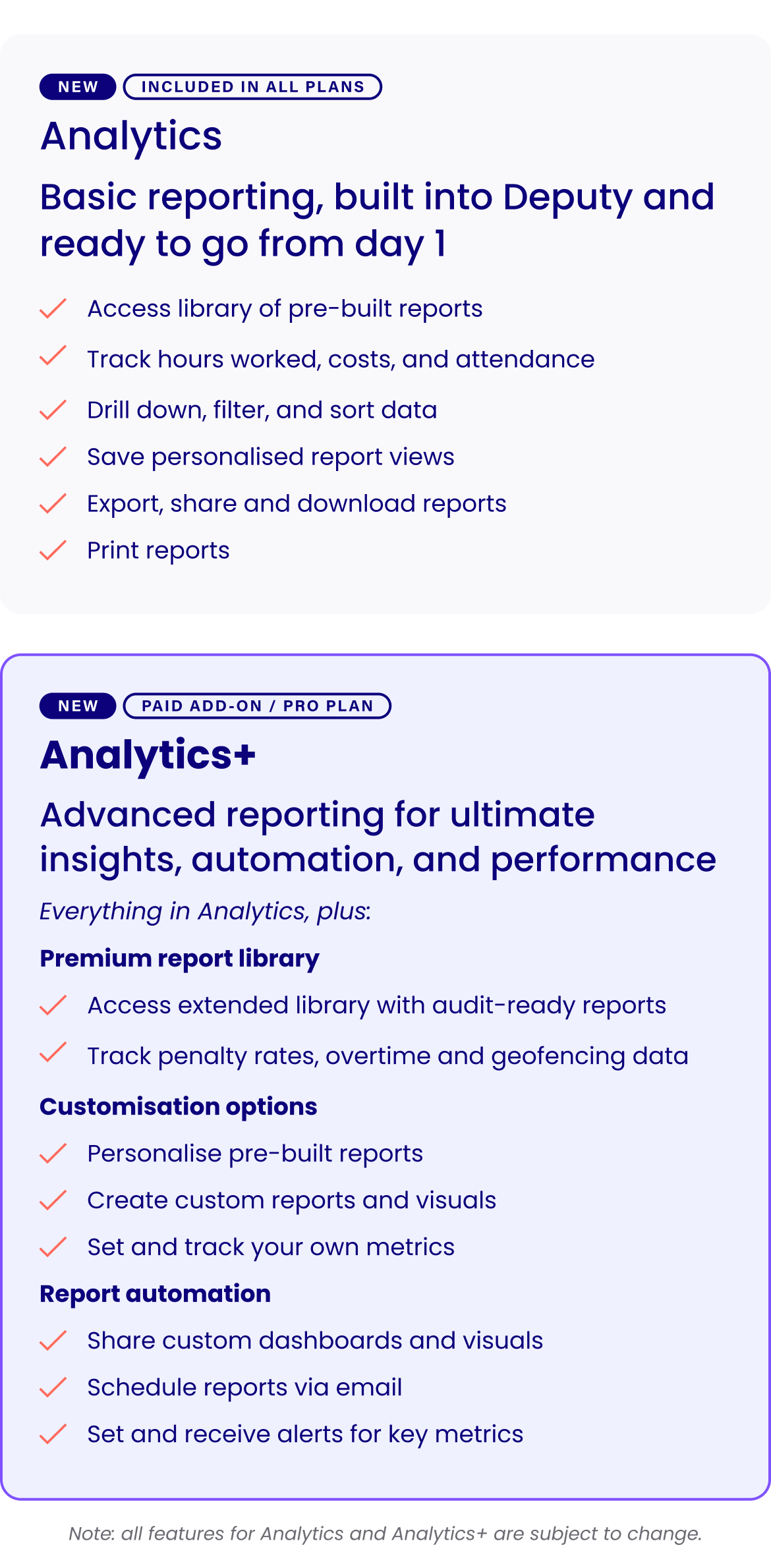 Deputy Analytics feature comparison