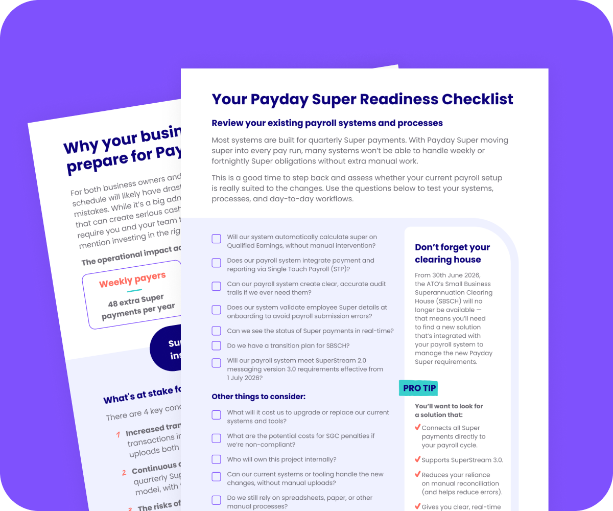 payday super checklist, super clearing house