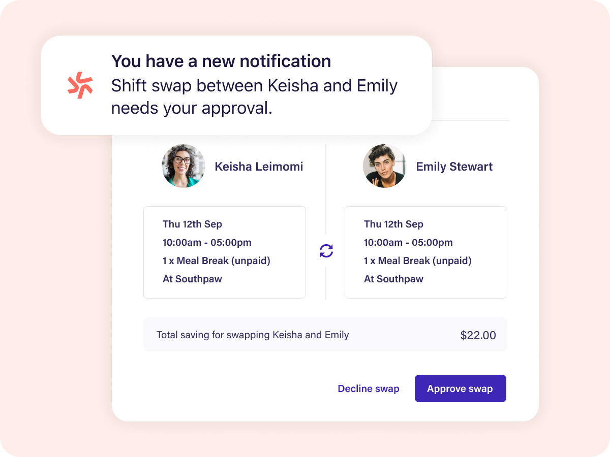 Shift swap alerts and approval