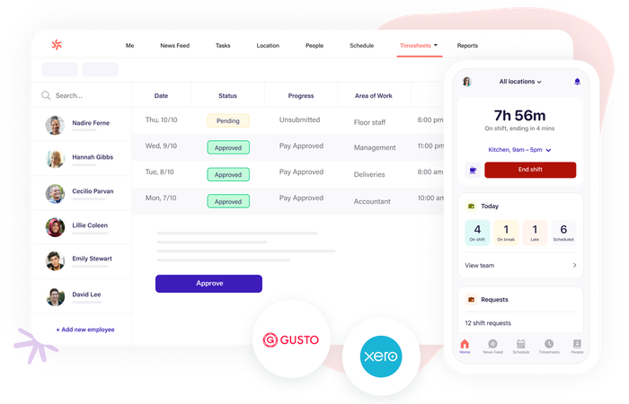 Track time and export timesheets to payroll easily with Deputy scheduling software