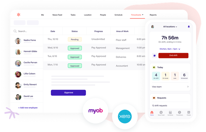 Track time and export timesheets to payroll easily with Deputy scheduling software