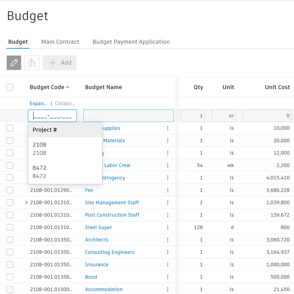 Contrats de construction dans le logiciel de suivi des revenus et du budget de construction pour la gestion des coûts.