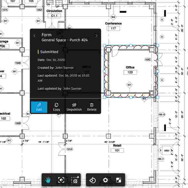 建設フォームおよび契約ソフトウェアでの QA/QC チェックリストの図面へのリンク。