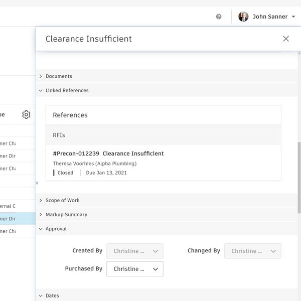 リンクされた情報提供依頼を示す変更指示管理ソフトウェア