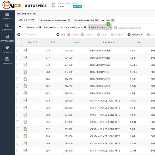 Pype の建設提出物ソフトウェアの自動建設提出ログ。