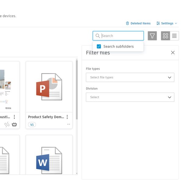 建設向けドキュメント管理の検索バー。