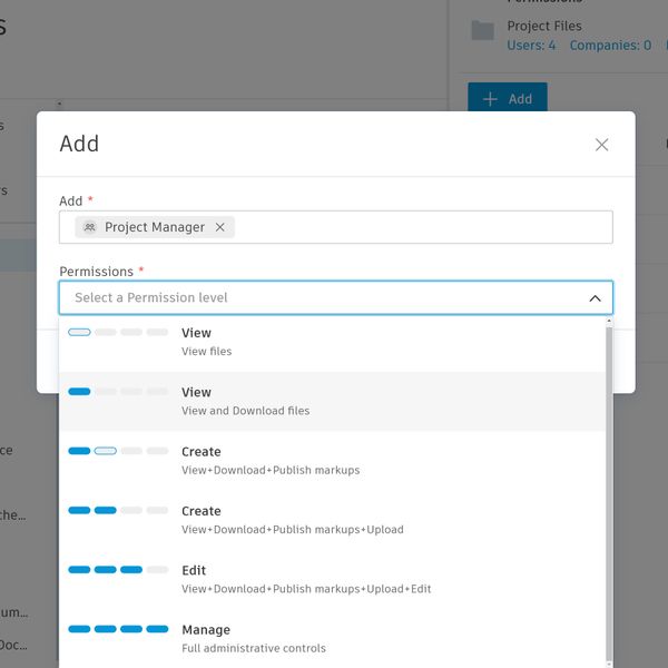 建設向けドキュメント管理のファイル権限。