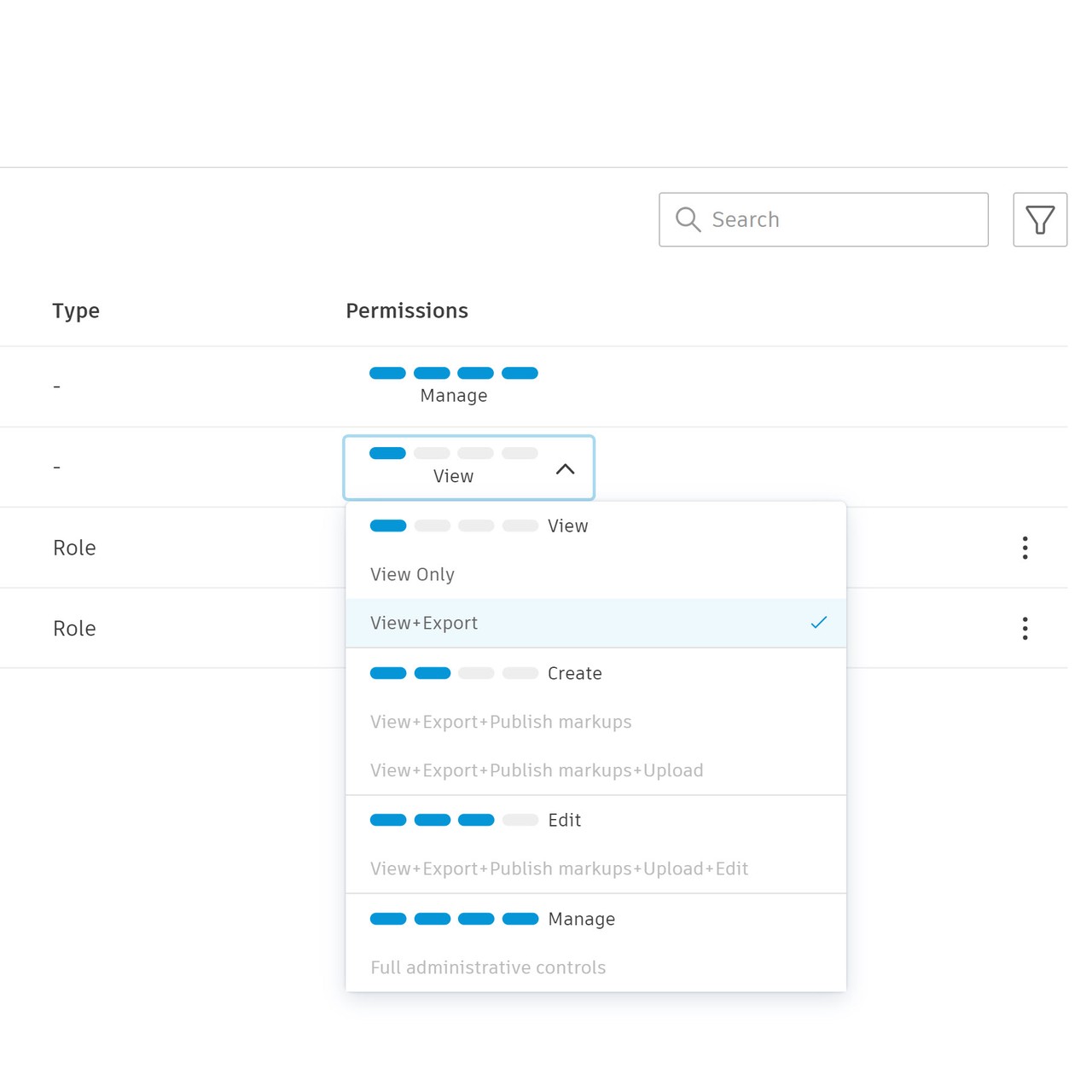 Screenshot of User and Construction Team Permissions.