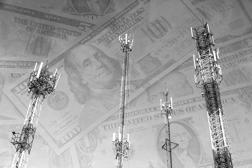 Telecom towers with a background of cash in the sky