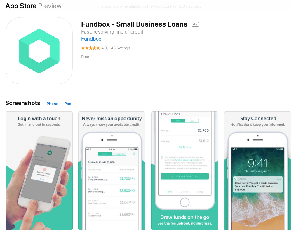 Fundbox iOS app in the Apple App store