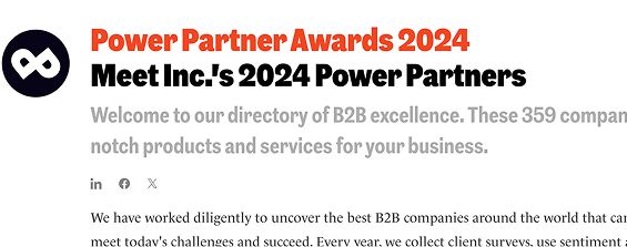 Honored as an Inc.com B2B Power Partner in 2024