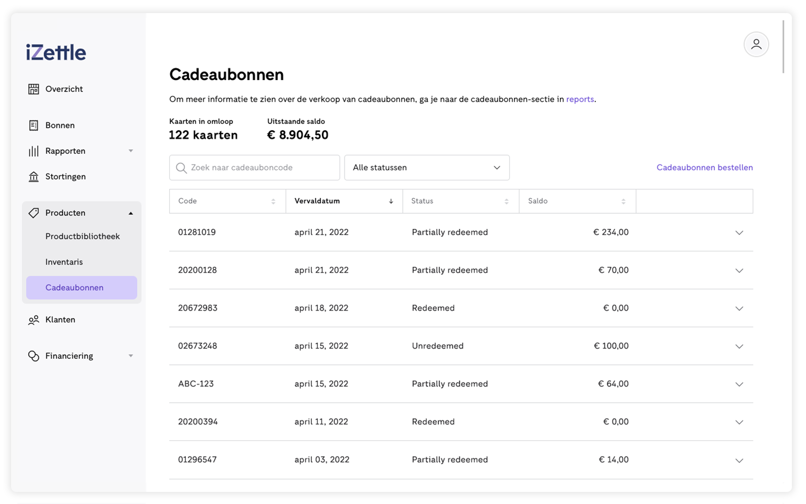 Cadeaubonnen verkopen Zettle