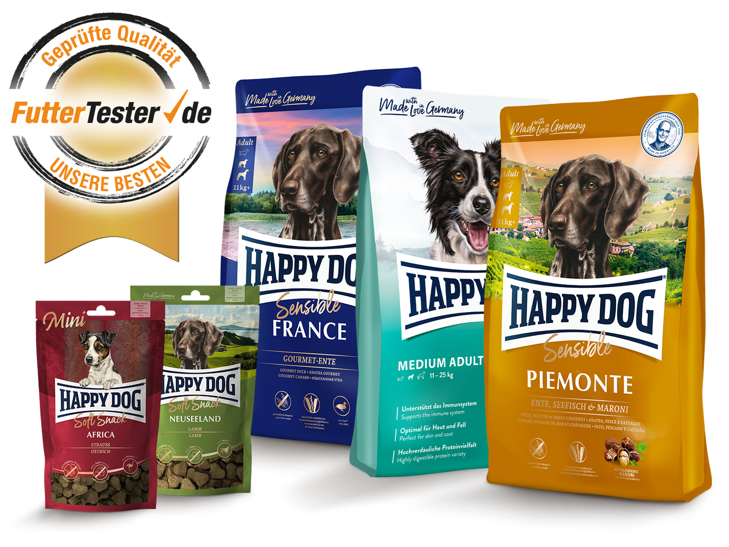 Happy Dog Testsieger im Hundefutter Test von FutterTester.de Testsieger im Hundefutter Test von FutterTester.de