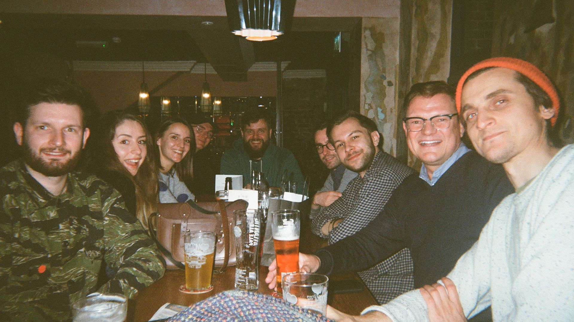 The team enjoying a pint