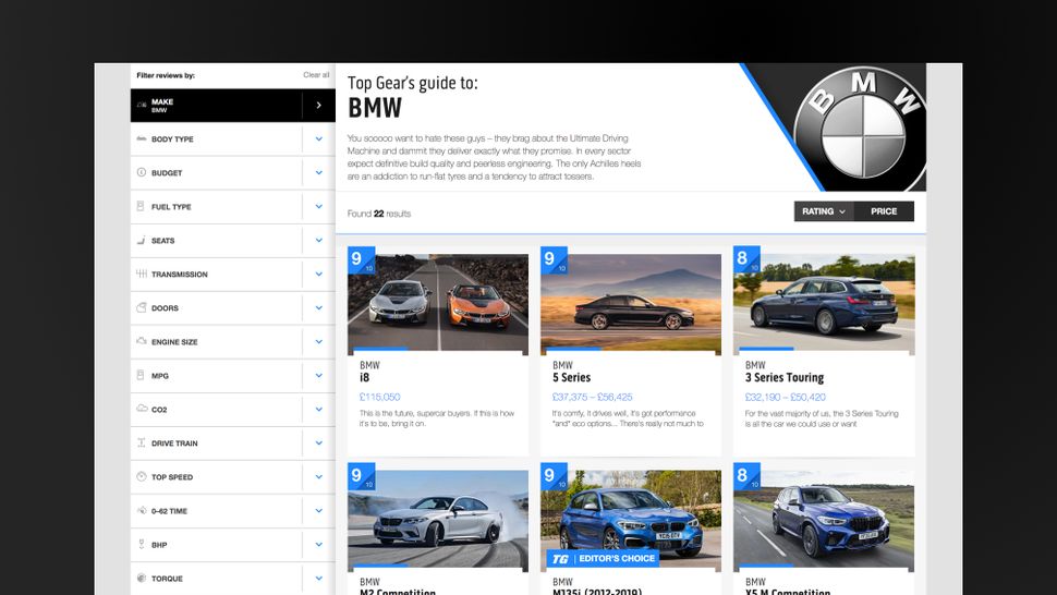 Filterable Quick Car Finder results