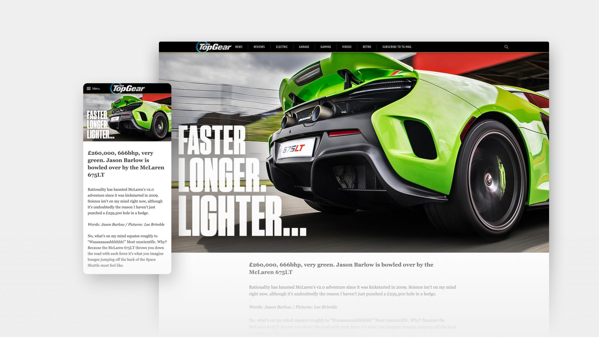 New TopGear Website containing Long Read Article