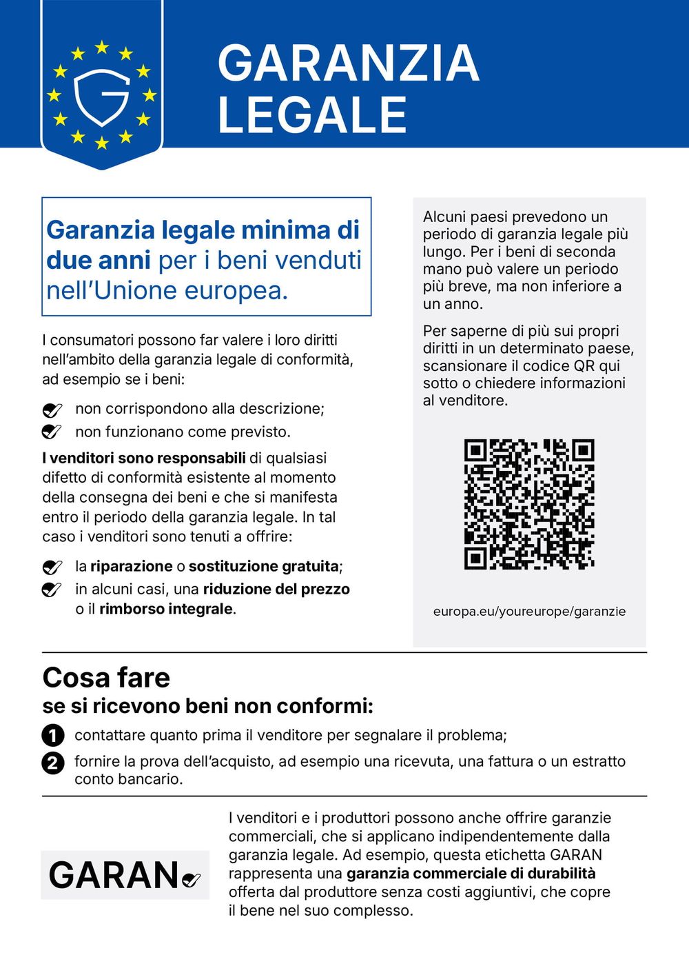 Garanzia legale – avviso