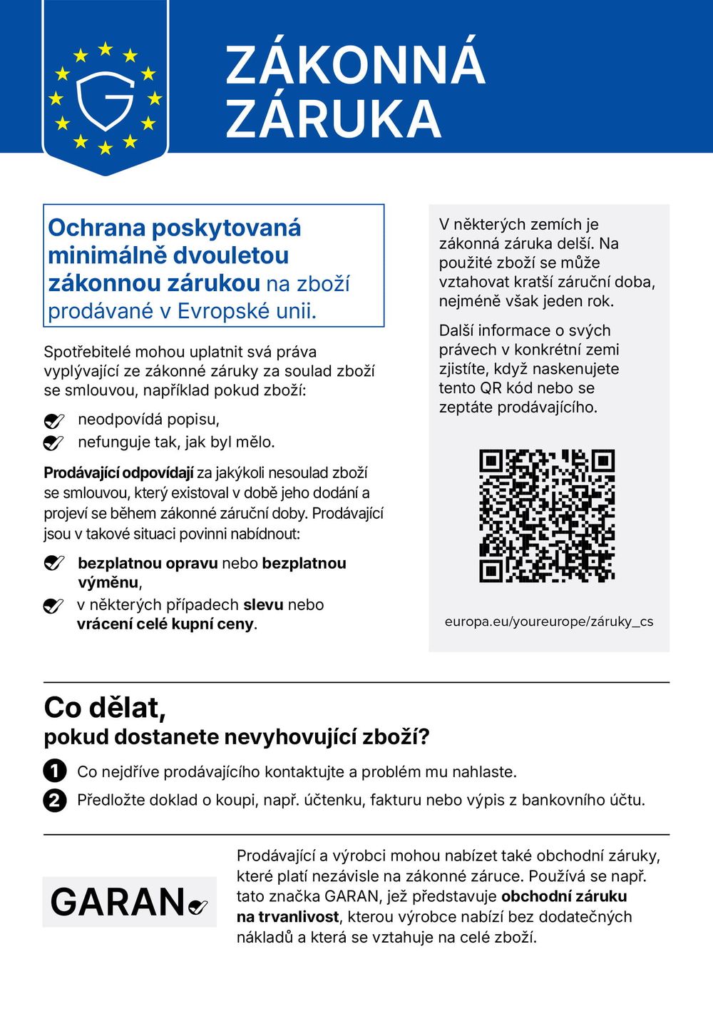 Zákonná záruka – oznámení