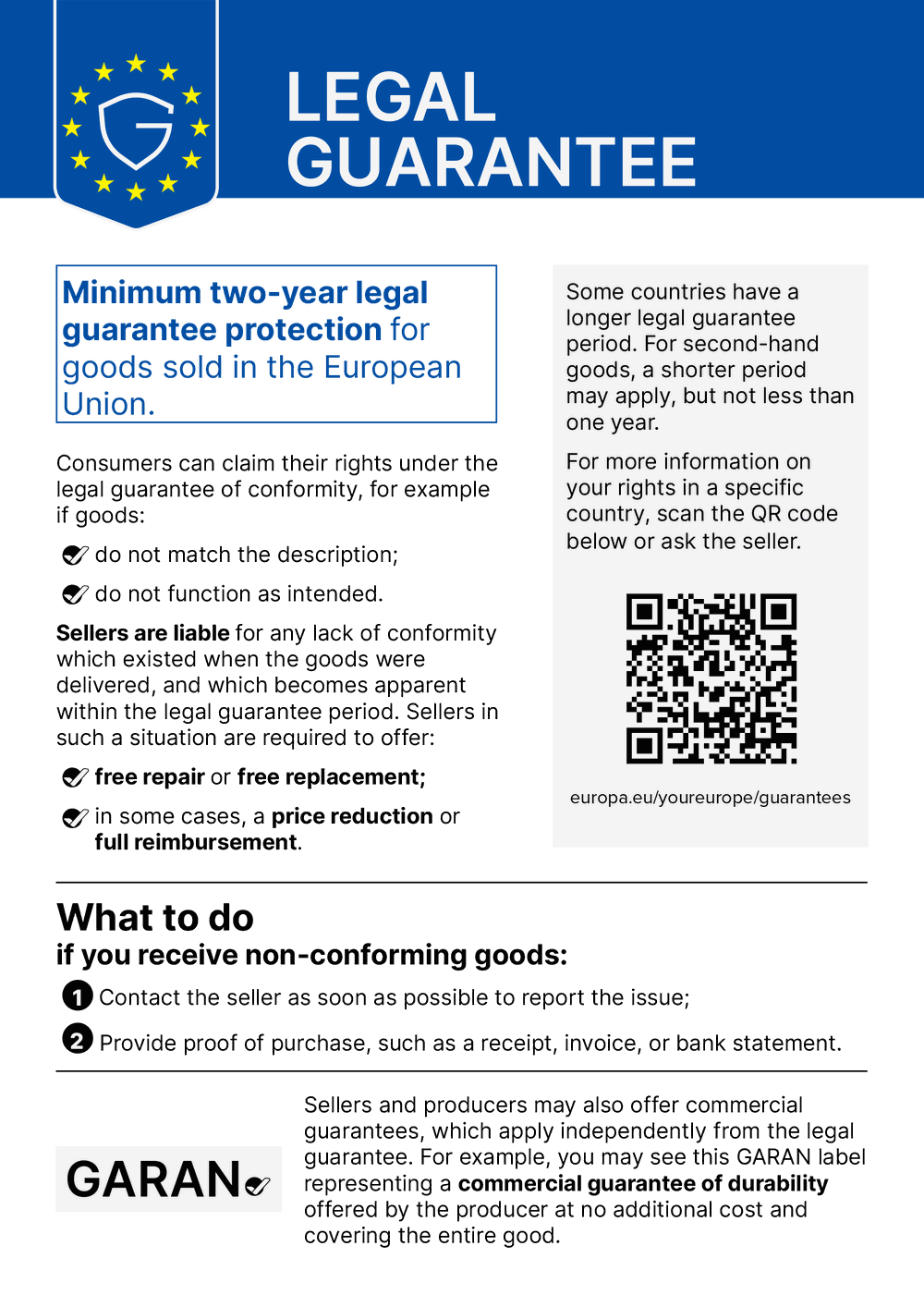 Legal guarantee notice