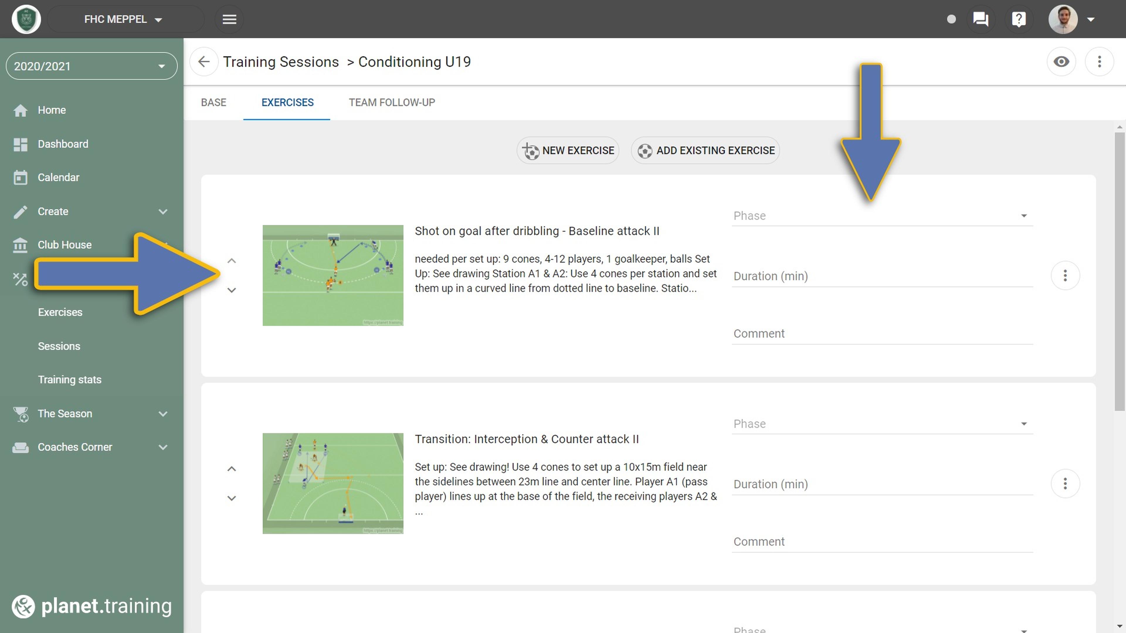 Create a training session