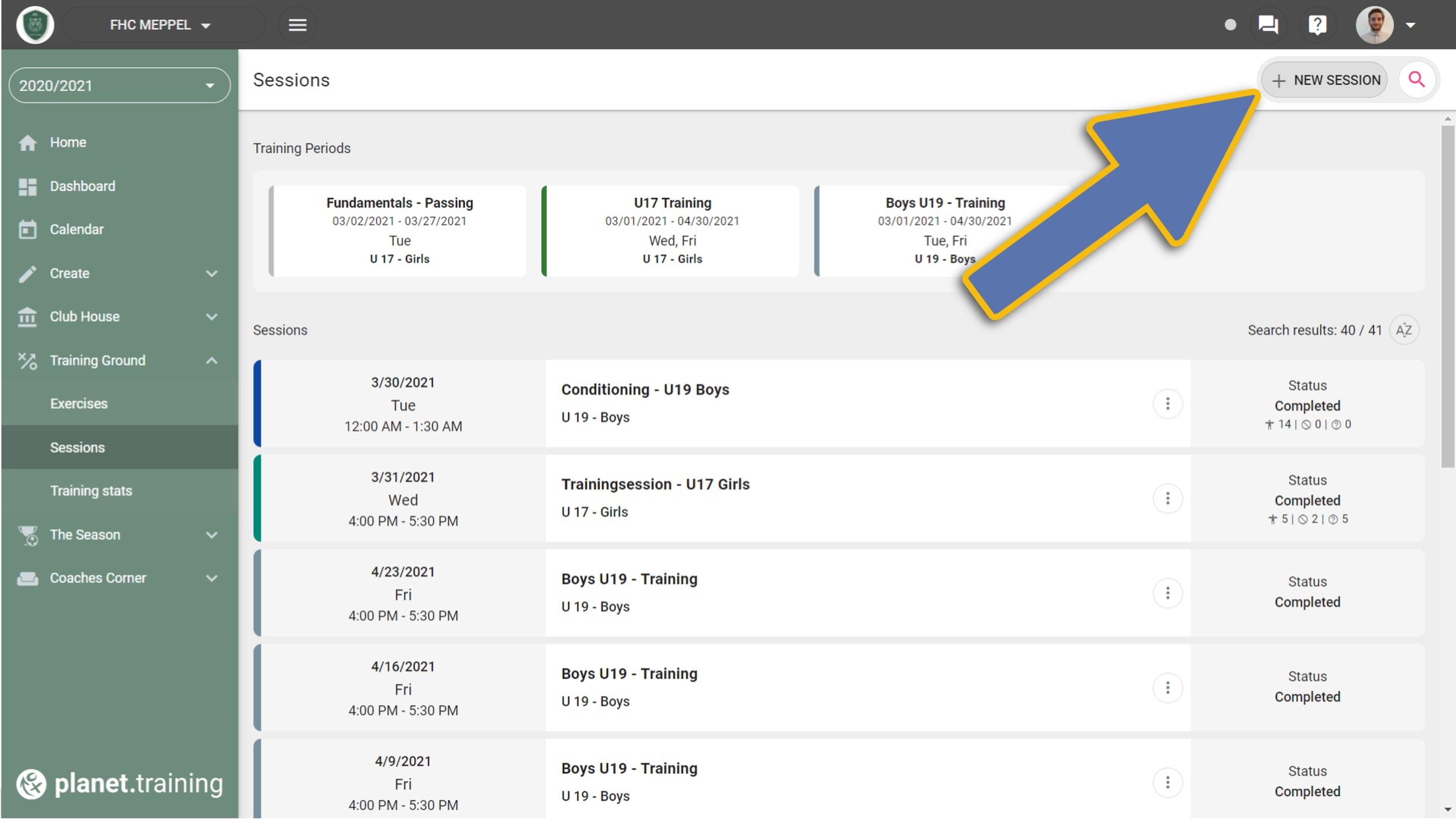 Create a training session