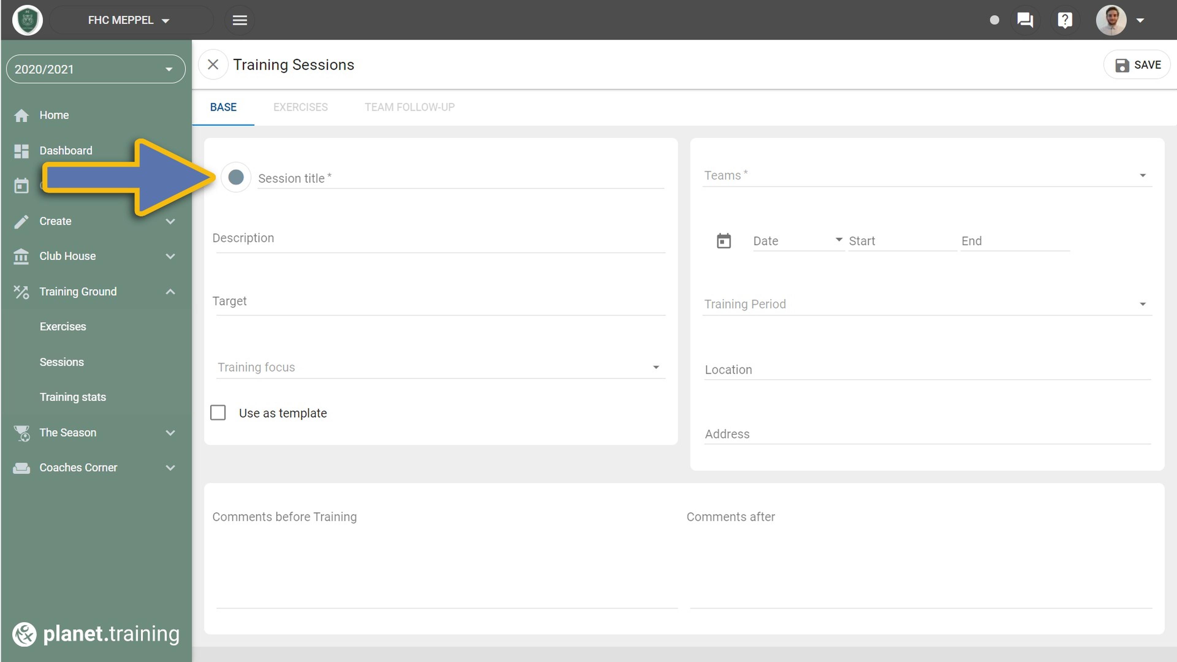 Create a training session
