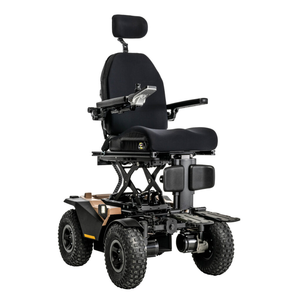 The Pride Quantum Outback rise powerchair seat elevation