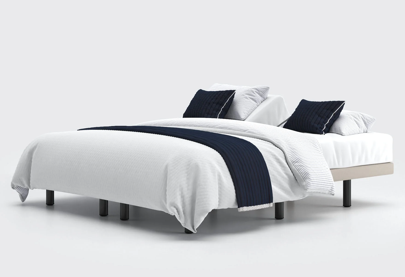 The Opera Motion Adjustable Bed with the linen fabric and metal feet