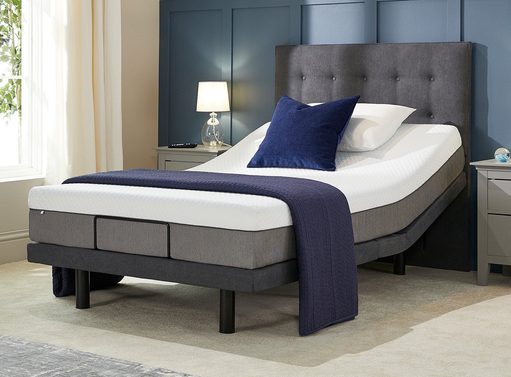 The Opera Emerald Motion Adjustable Bed in a modern bedroom