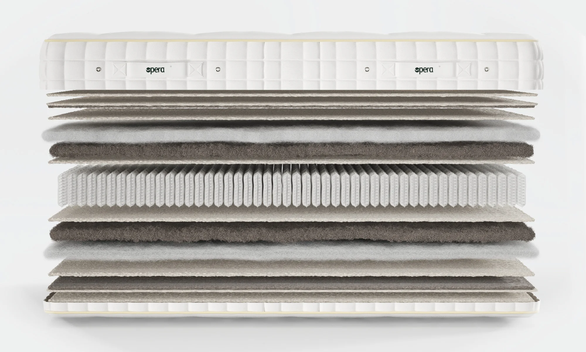 The layers of cotton fibre, sheep wool and pocket springs in the Emporia Mattress