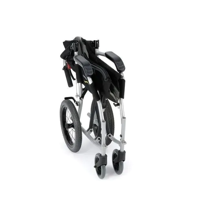 The ultralight wheelchair folded for storage or transport