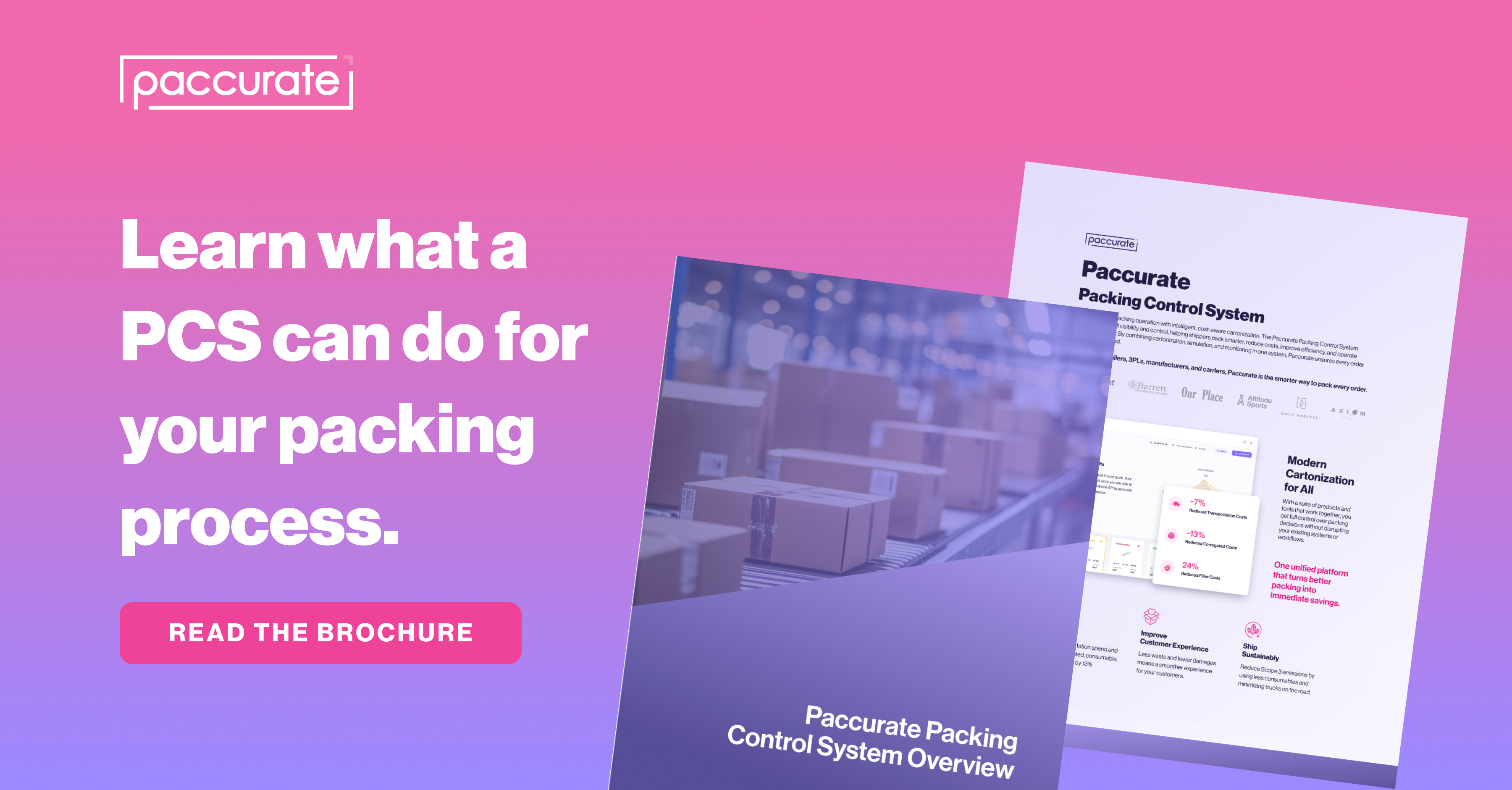 Paccurate brochure thumbnail with text to learn what a Packing Control System (PCS) can do for your packing process.