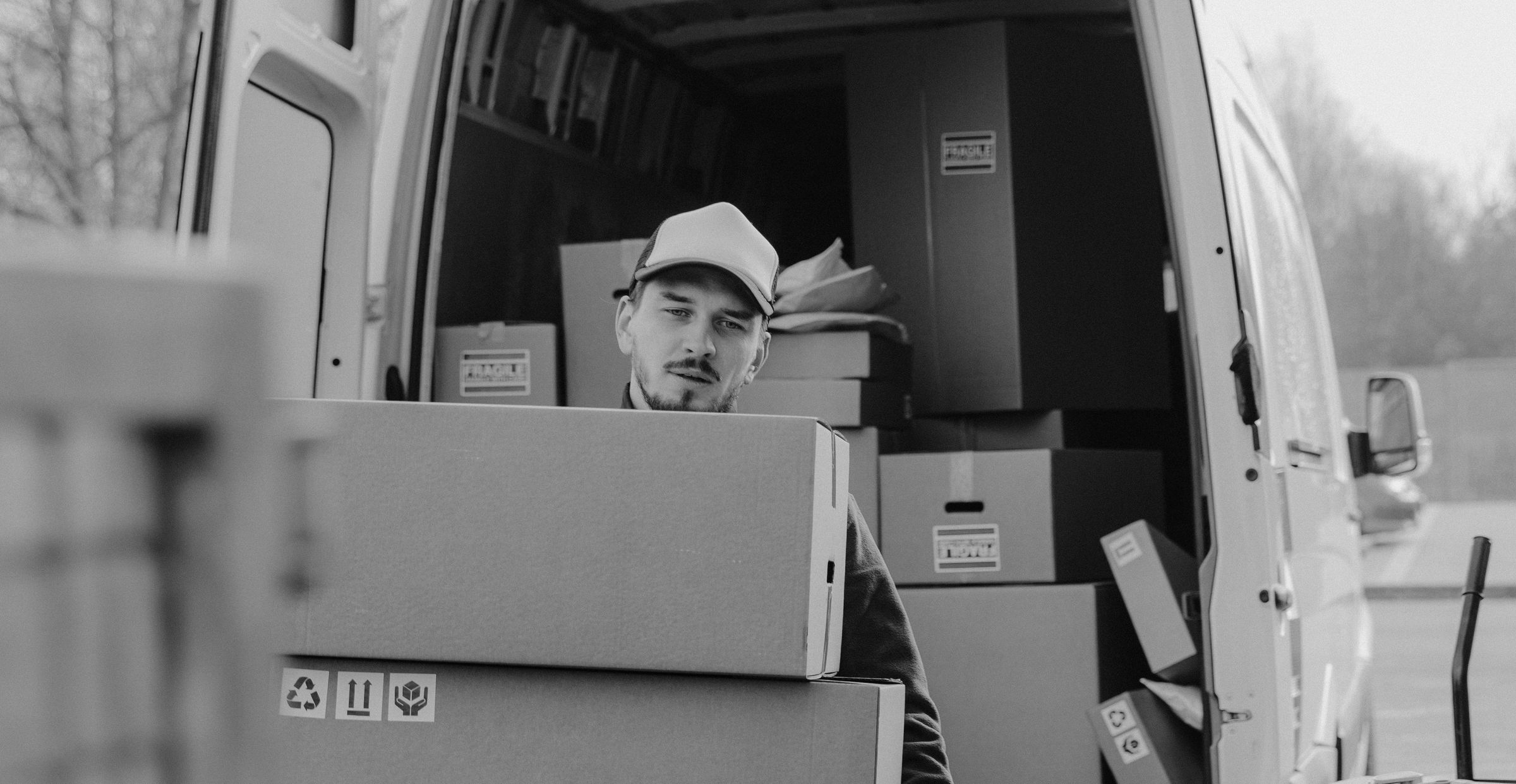 Man delivery fragile boxes