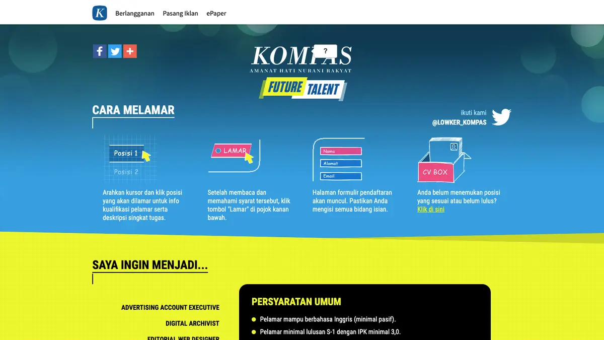 Tangkapan layar antarmuka proyek Talenta Masa Depan Kompas