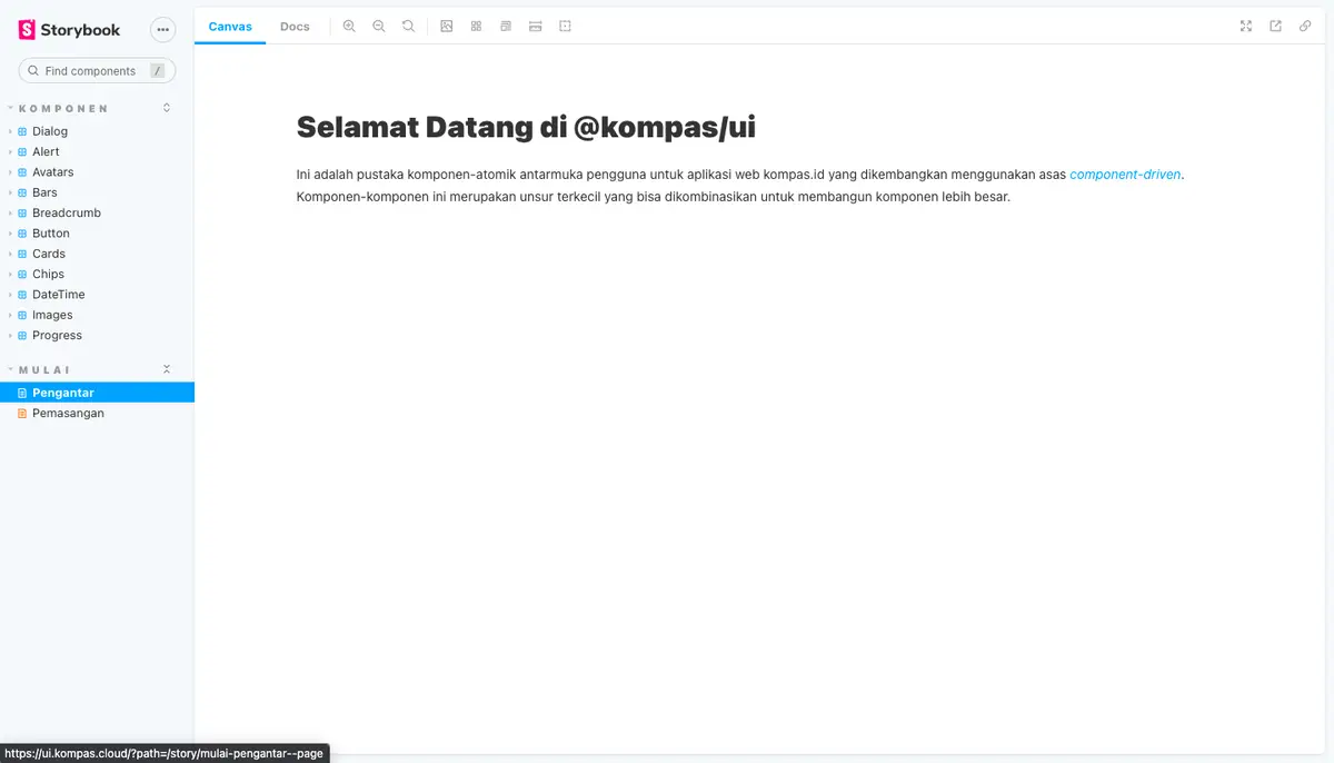 Tangkapan layar antarmuka proyek @kompas/ui