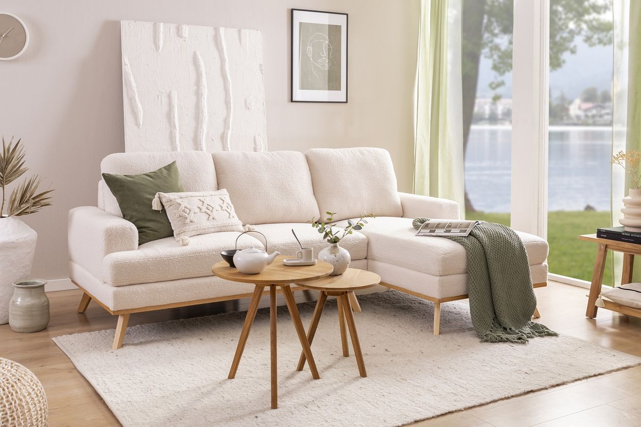 Produktbild: Ecksofa Dan aus Stoff in der Farbe Creme