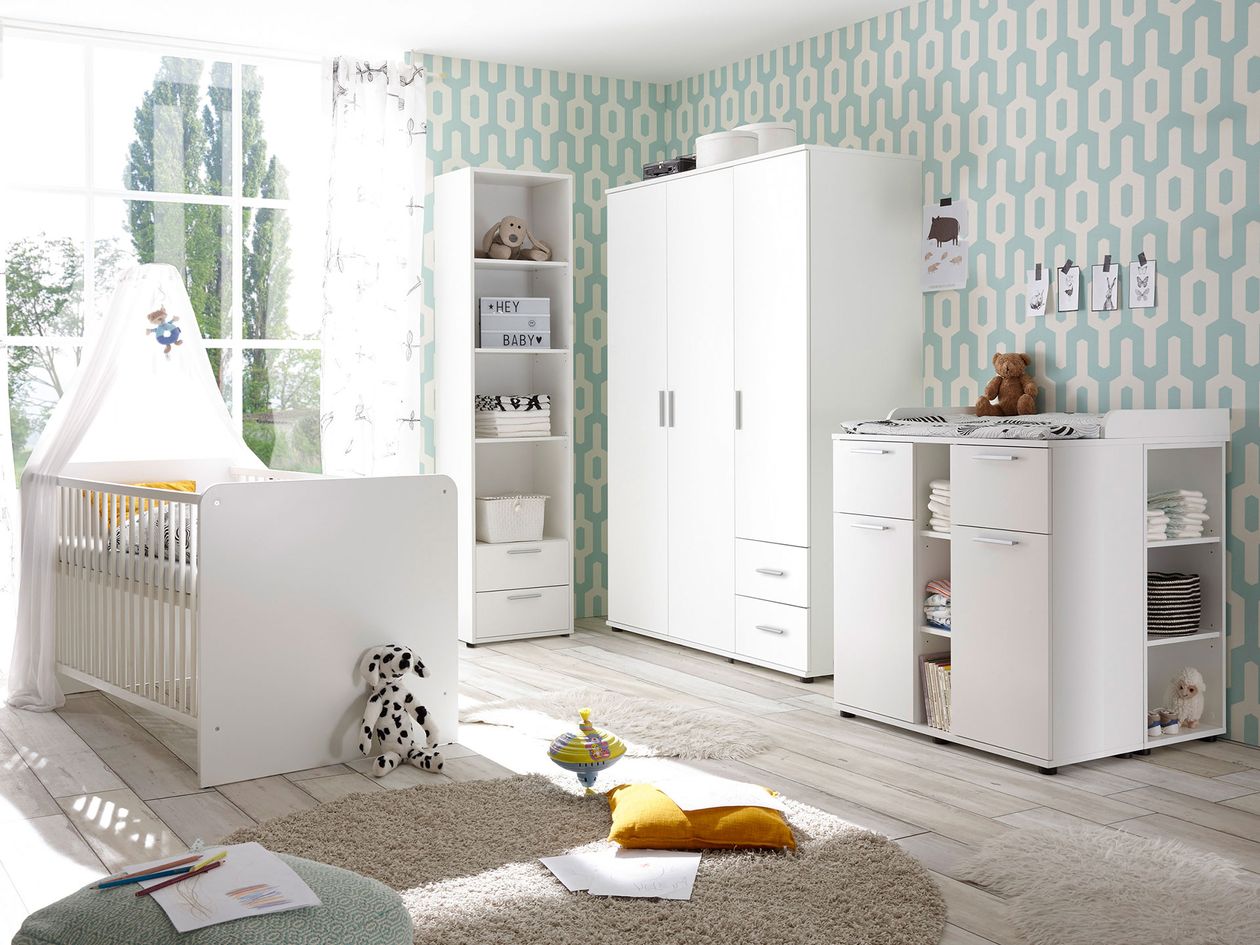 BEGABINO Babyzimmerserie Bibo aus Spanplatte mit hochwertiger Dekorfolie in Weiß