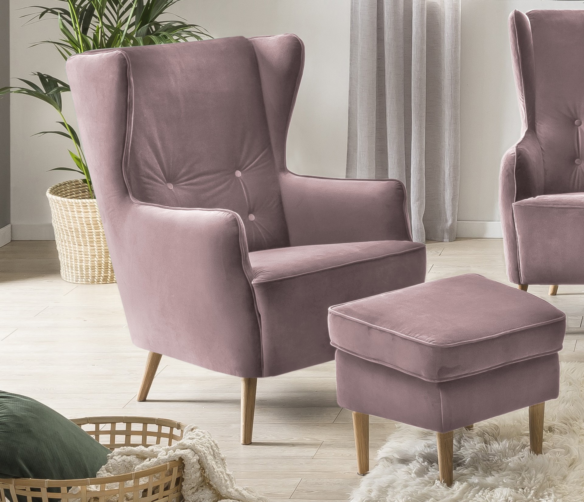 Sessel Bosto der Marke Exxpo by Gala aus rosa Stoff im skandinavischen Design